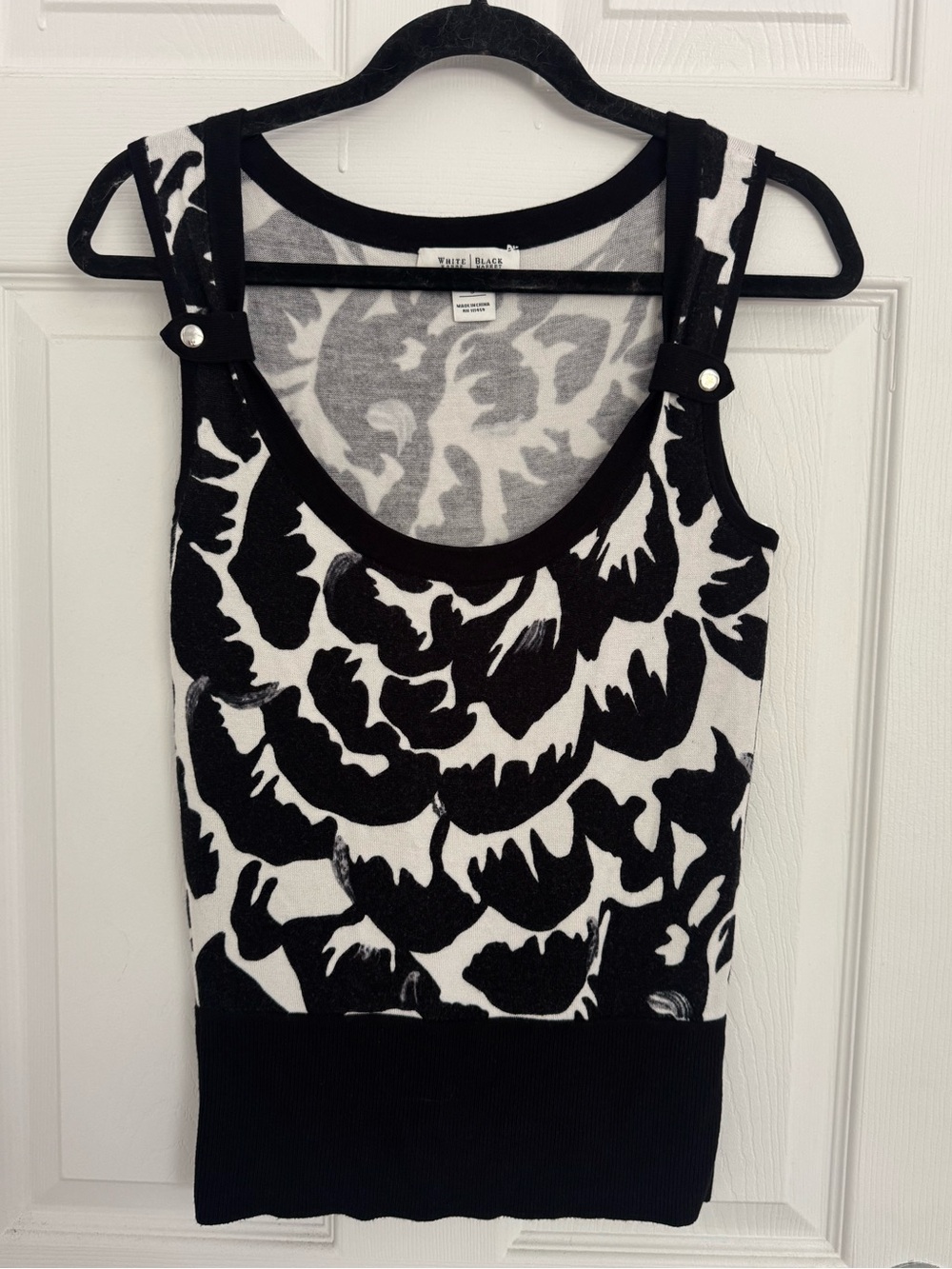 White House Black Market Black and White Floral Strap Knit Tank